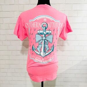 Southern Attitude “Little Sweet, Little Salty” Neon Pink Anchor T-Shirt